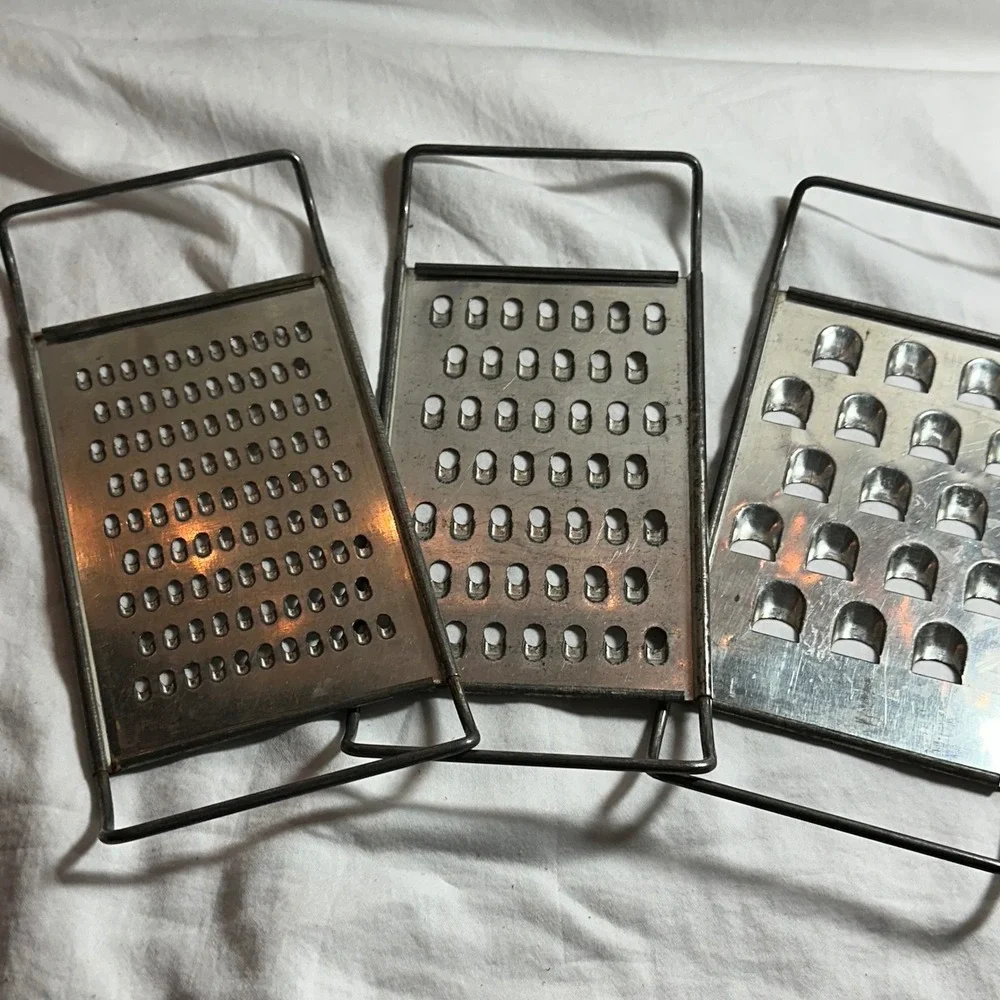 Vintage Wonder Shredders Stainless Steel Handheld Flat Cheese Grater Set Rustic